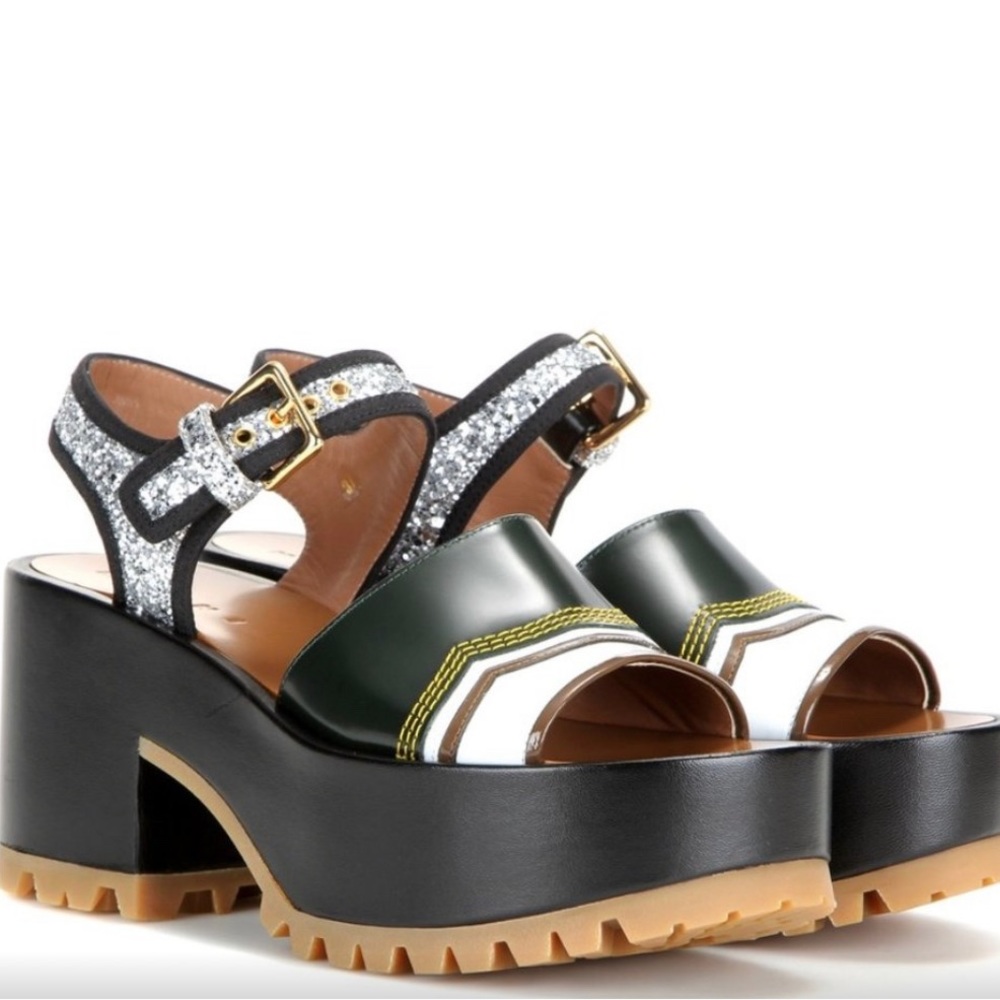 MARNI One-band Glitter Tractor Wedge Sandals Shoes. NEW!!!